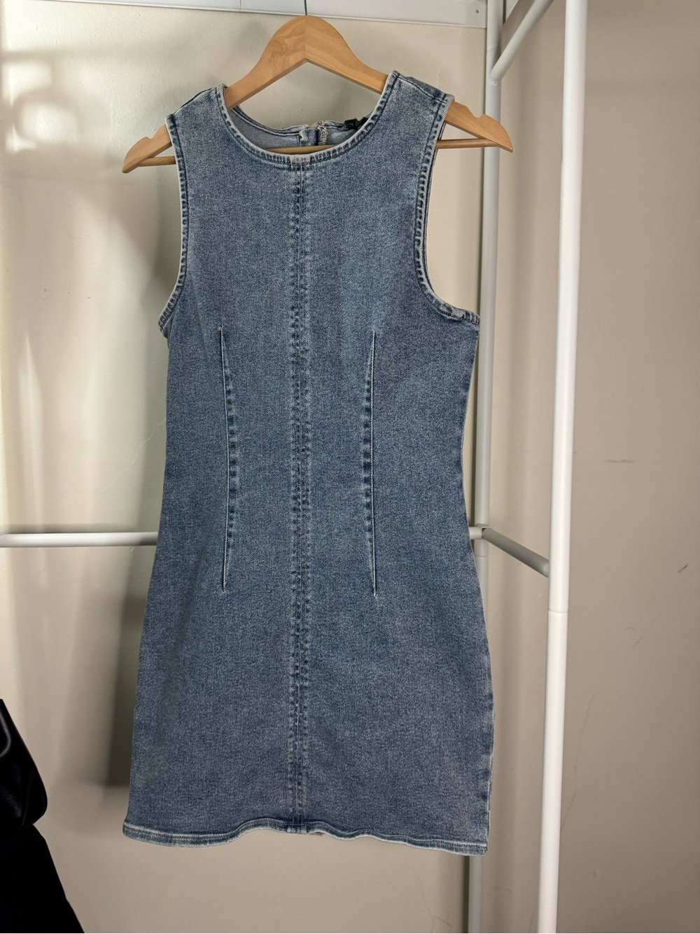 Express Sleeveless Denim Mini Dress in Light Blue